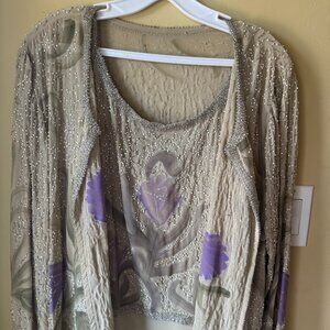 Gorgeous Beaded Neutral Floral Jacket and Matching Dress